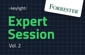 keylight Expert Session volume 2 featuring Forrester in green bold typography with Forrester logo on dark grid background for subscription transition strategy