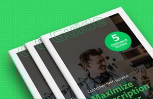 keylight customer self-service magazine guide stack featuring 5 challenges and solutions with maximize subscription messaging on bright green dotted background